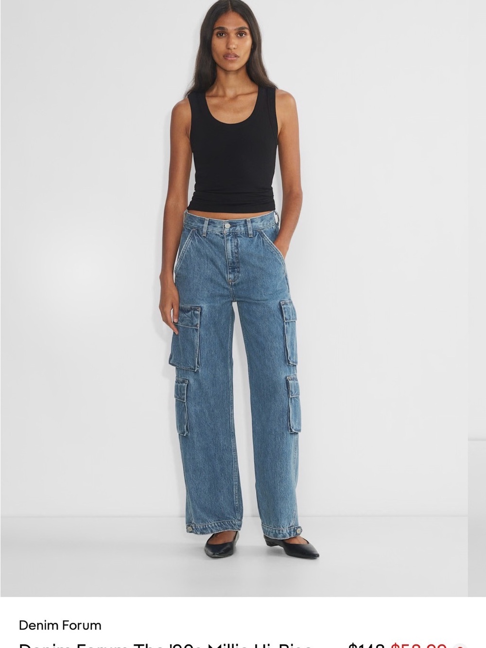 Aritzia Wide-Leg Cargo Jeans in Mid Blue Denim